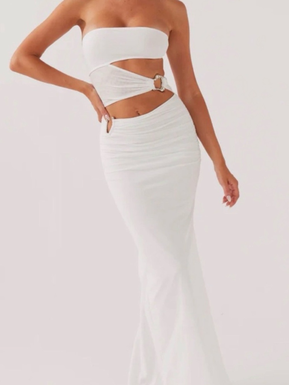Peppermayo White Cutout Maxi Dress with Buckle Detail